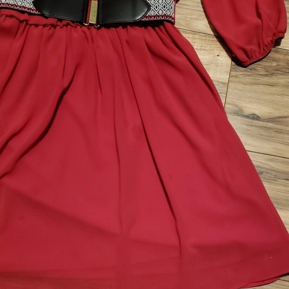 BCX Women Red 3/4 Sleeve Belted Dress Career Fit & Flare Size XS - Picture 4 of 7